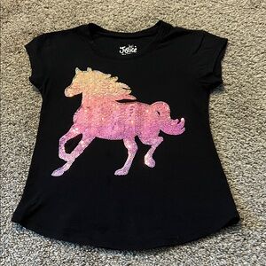 Justice Black Tee with Pink Sequin Horse